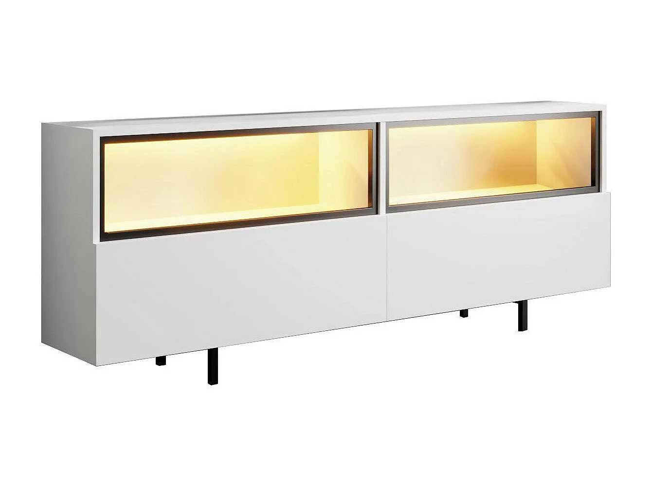 Meuble TV blanc 2 portes 2 niches hautes LED AURA