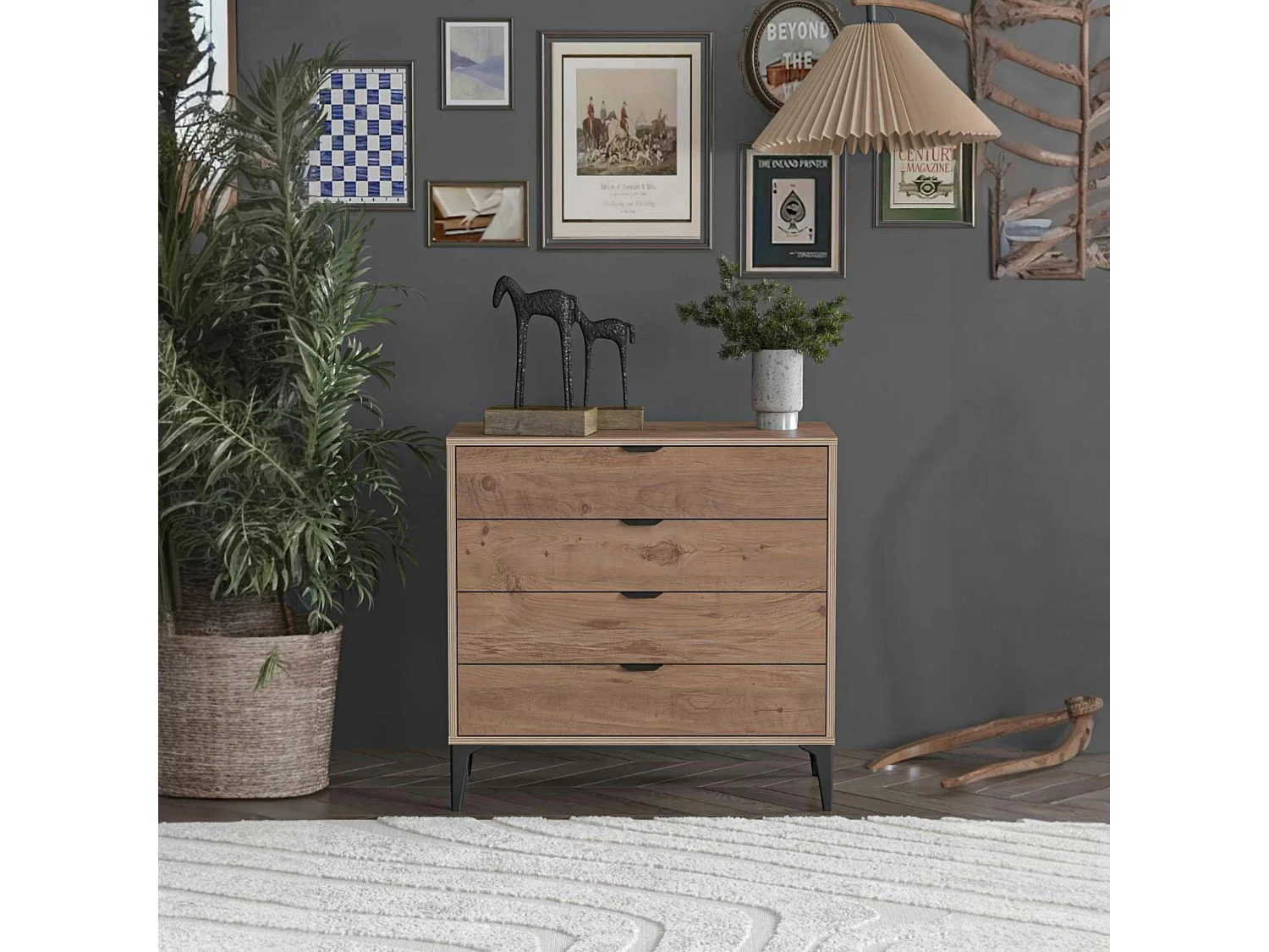 Commode 4 tiroirs décor pin moderne BYRON