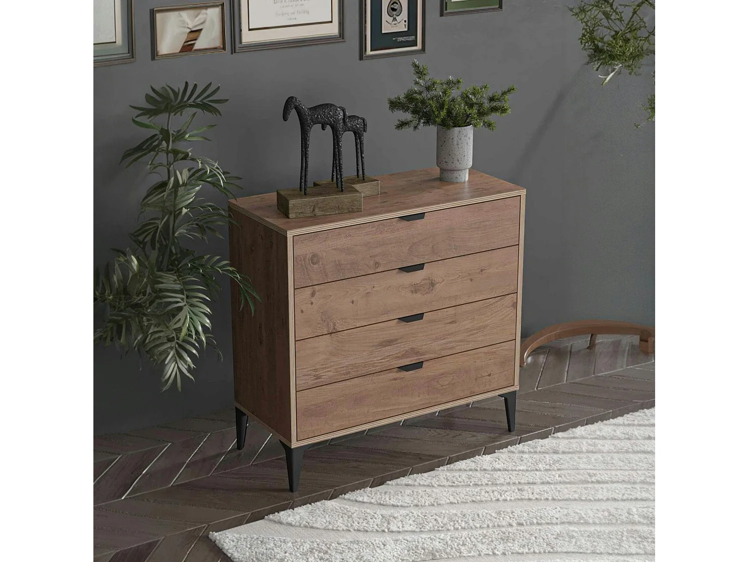 Commode 4 tiroirs décor pin moderne BYRON
