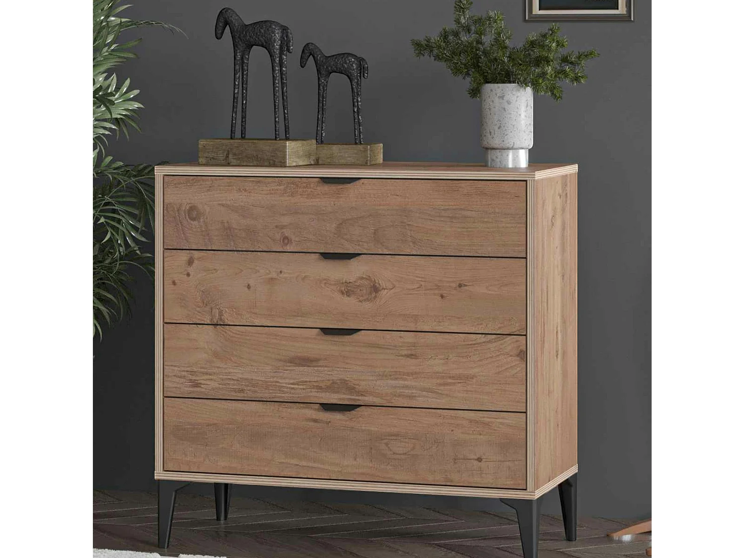 Commode 4 tiroirs décor pin moderne BYRON