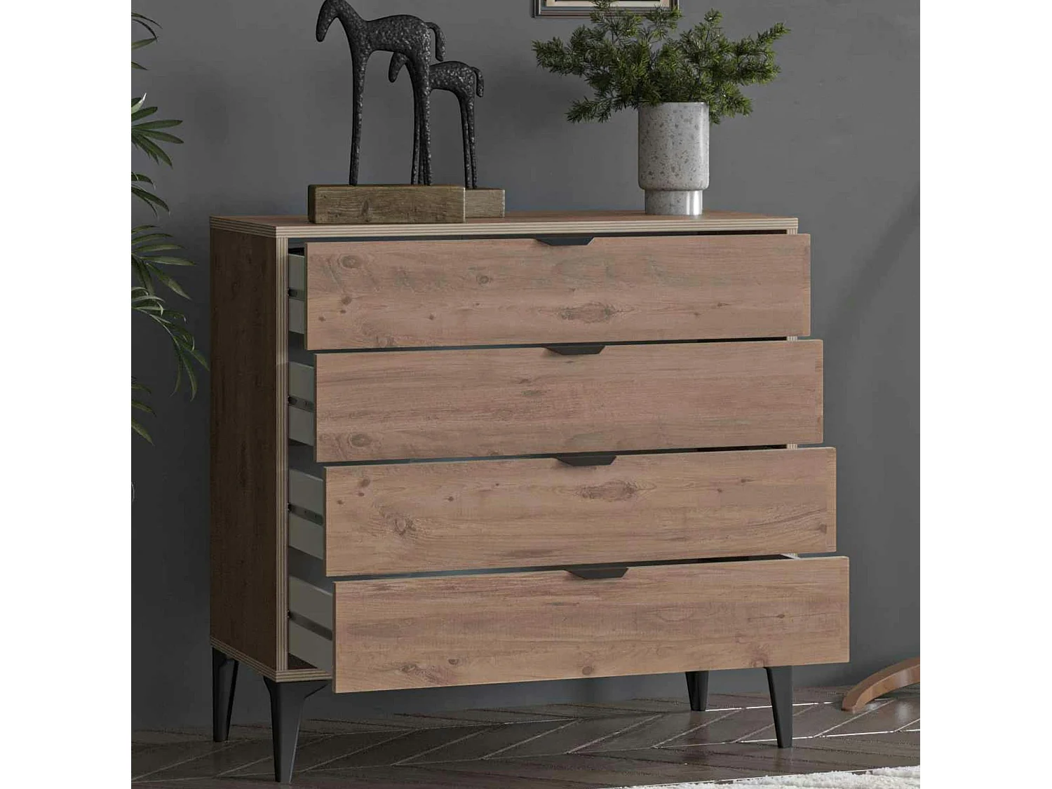 Commode 4 tiroirs décor pin moderne BYRON