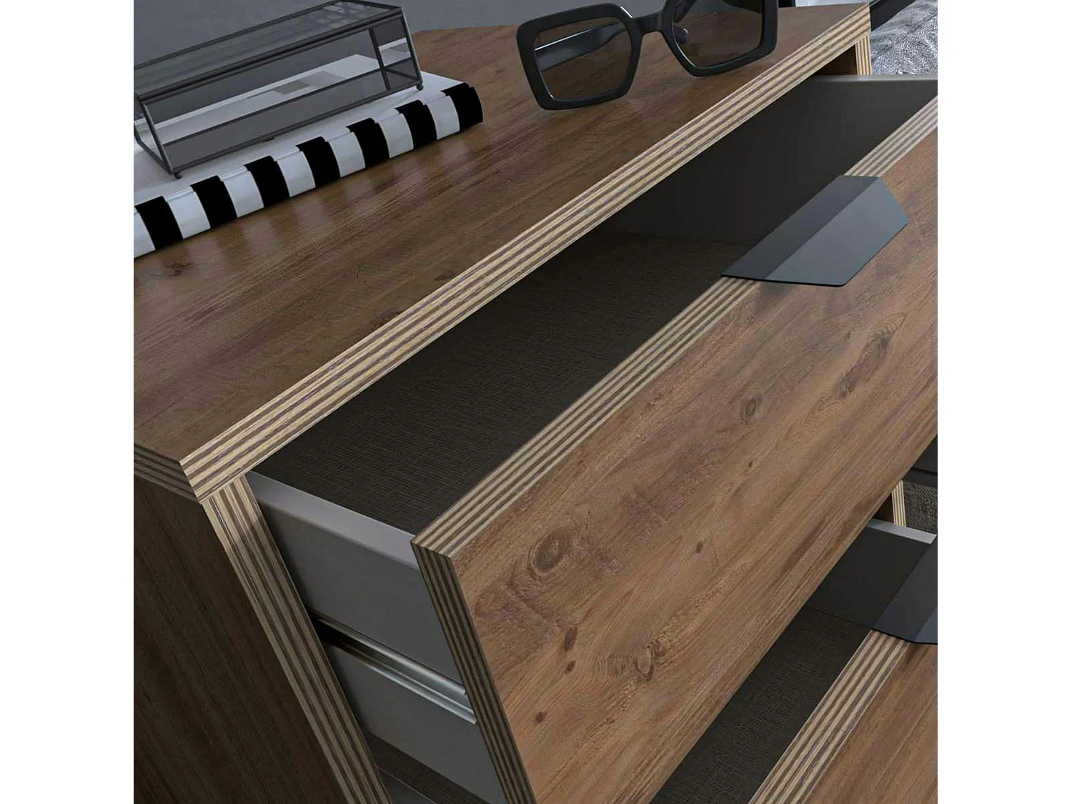 Commode étroite 5 tiroirs décor pin BYRON