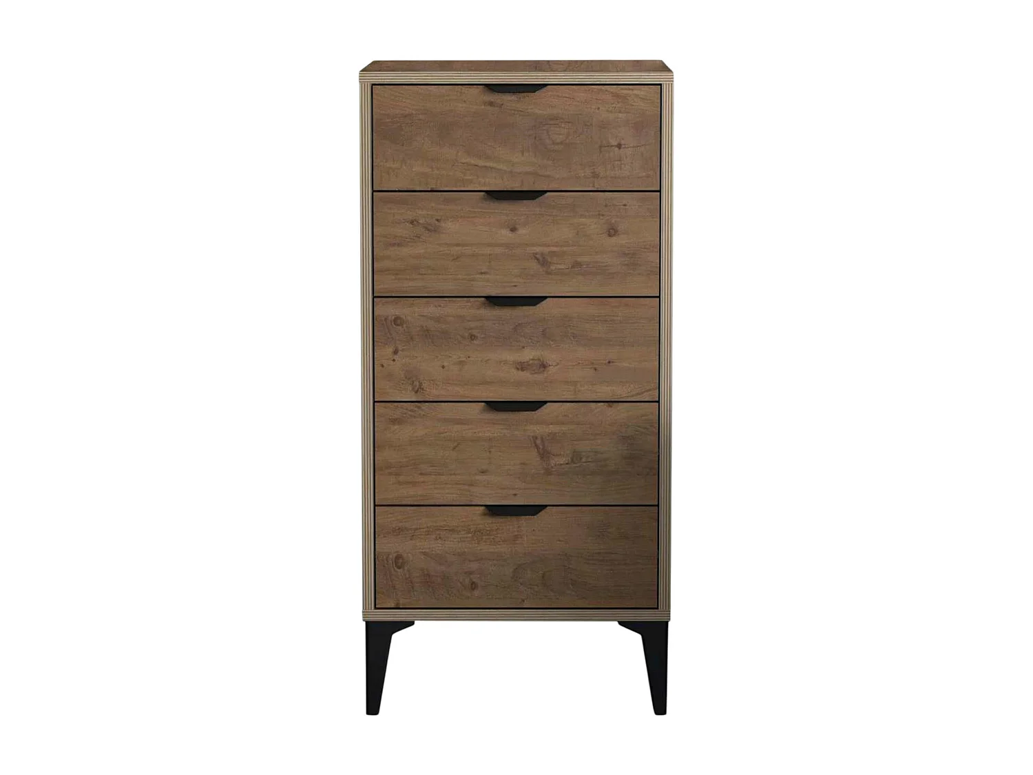 Commode étroite 5 tiroirs décor pin BYRON