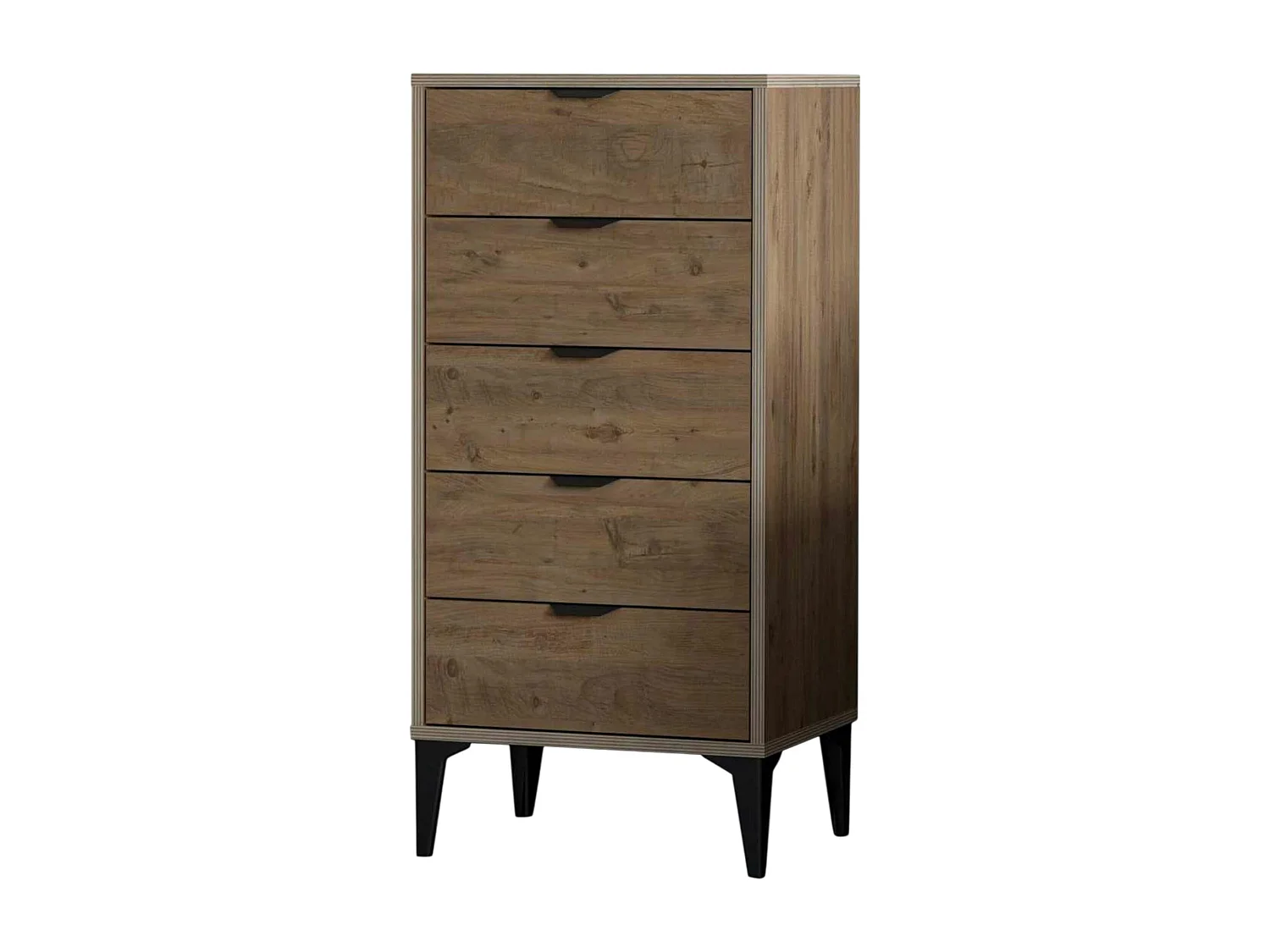 Commode étroite 5 tiroirs décor pin BYRON