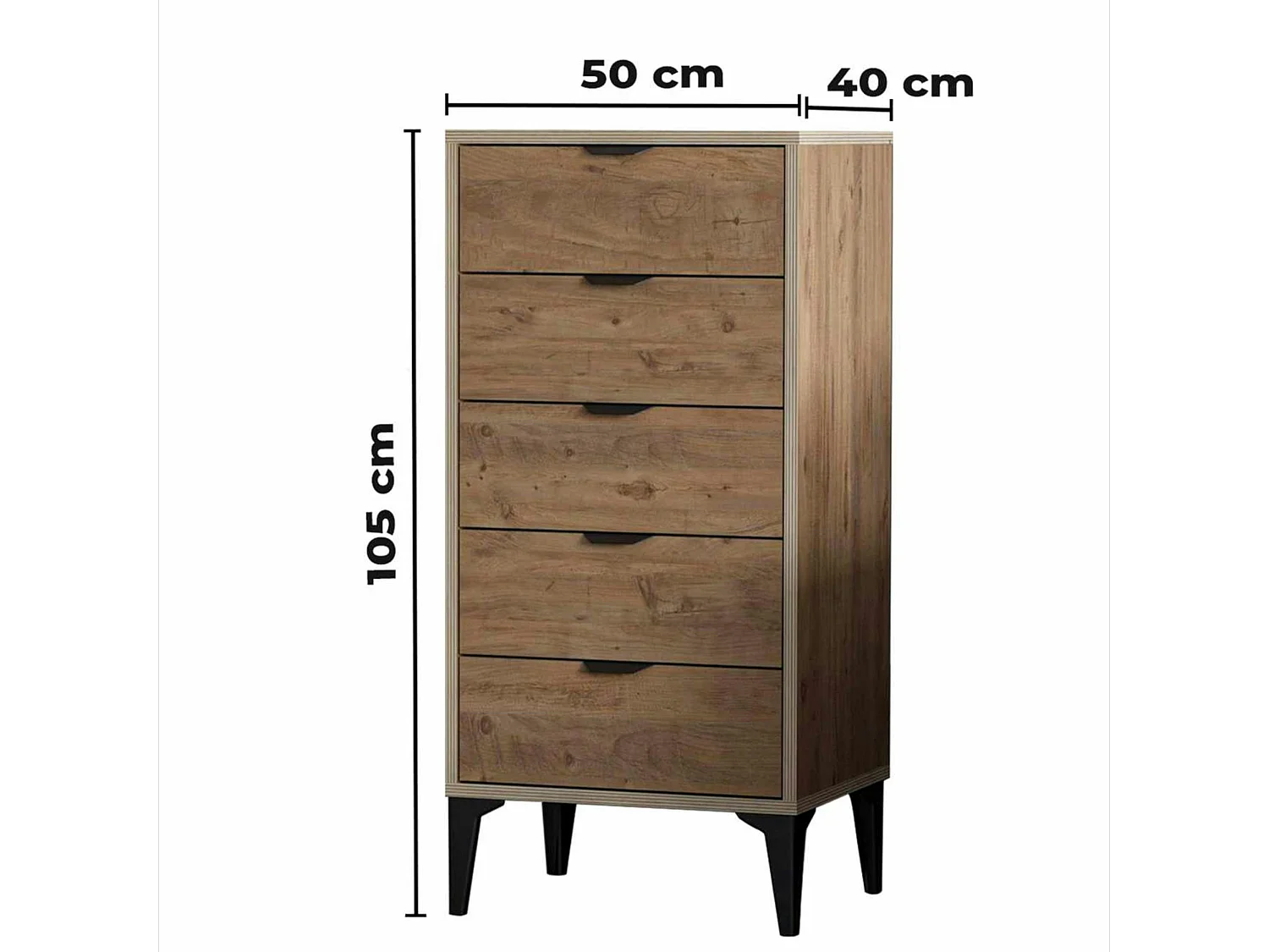 Commode étroite 5 tiroirs décor pin BYRON