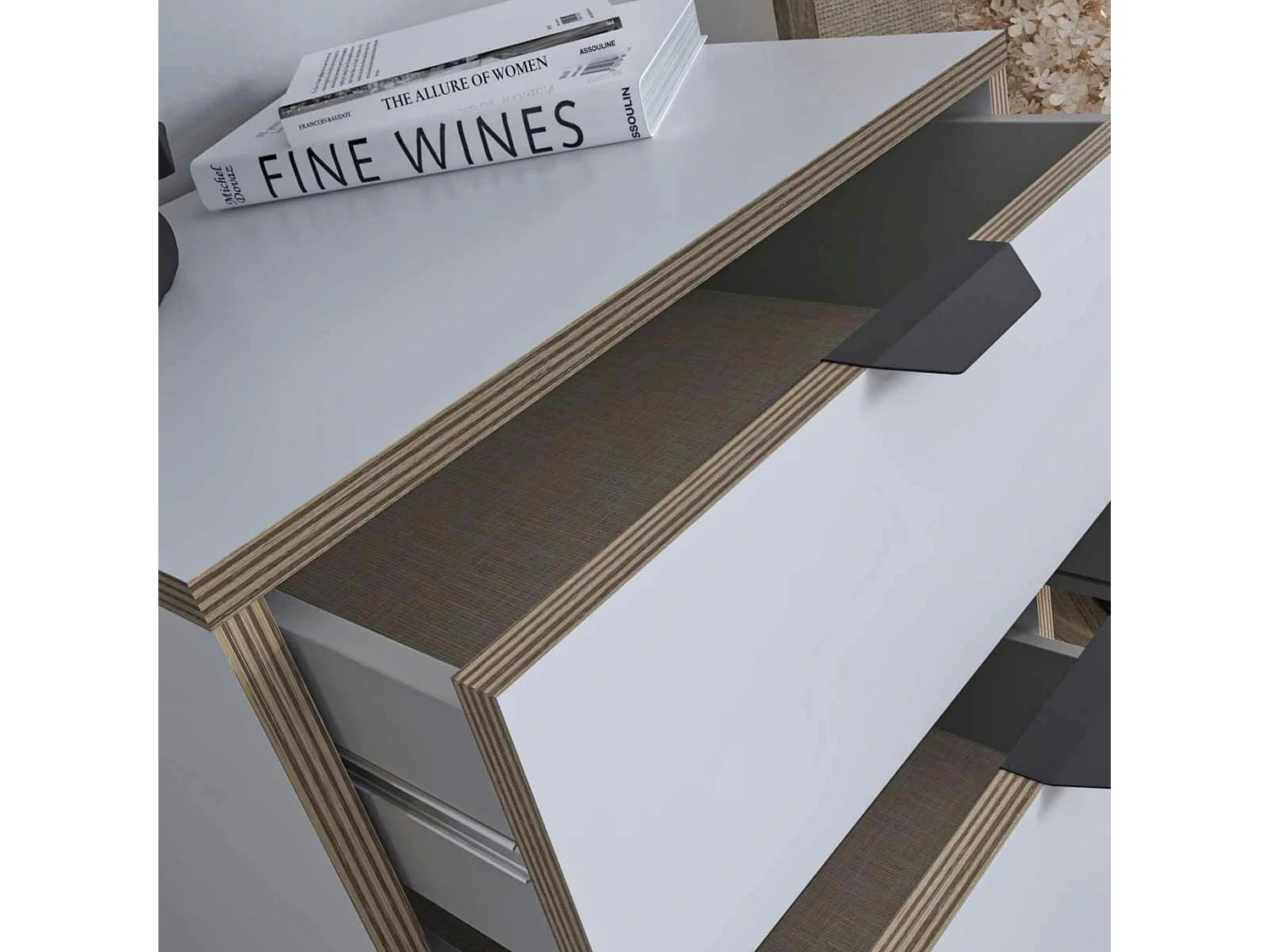 Commode étroite blanche 5 tiroirs BYRON