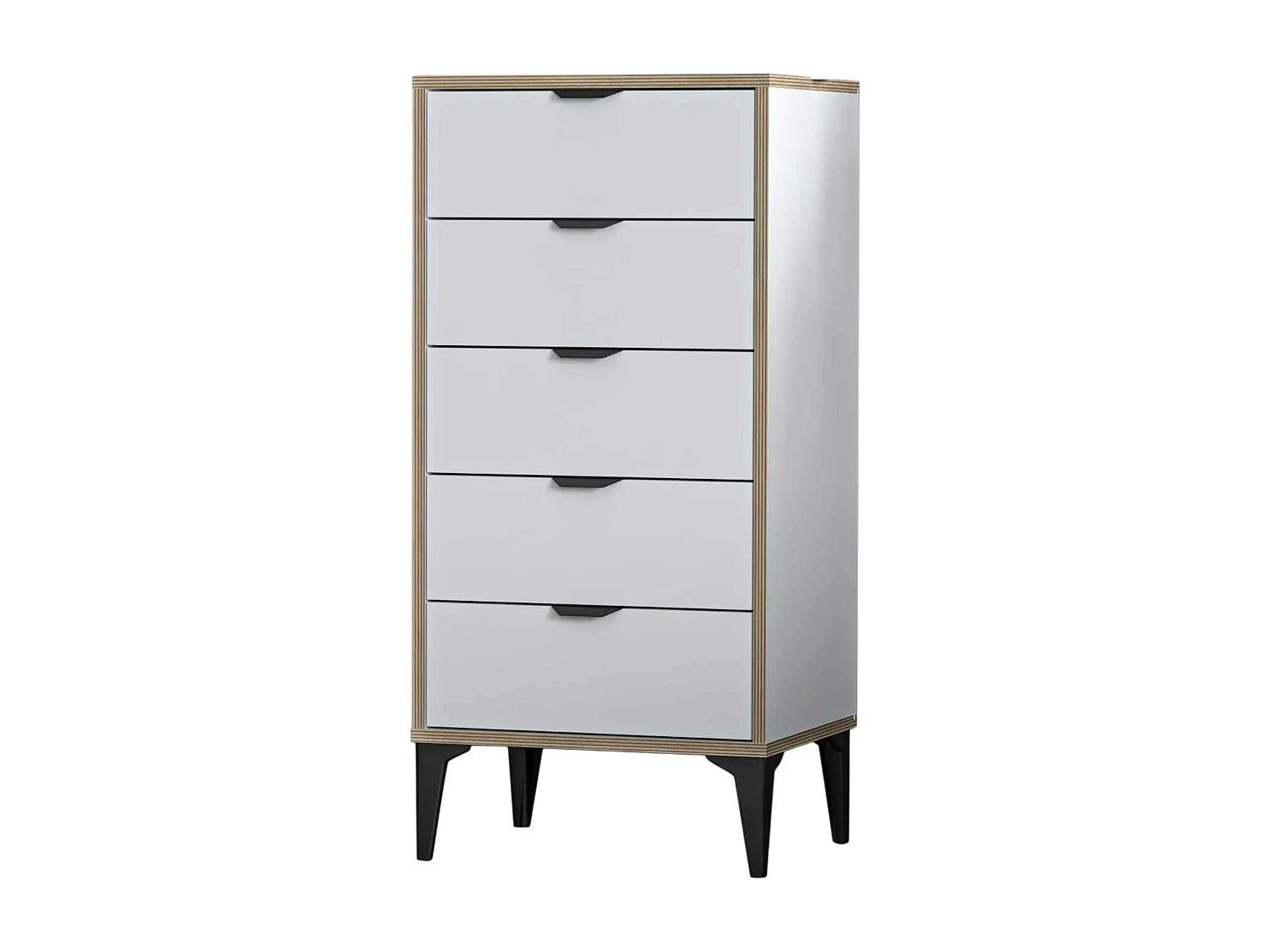 Commode étroite blanche 5 tiroirs BYRON