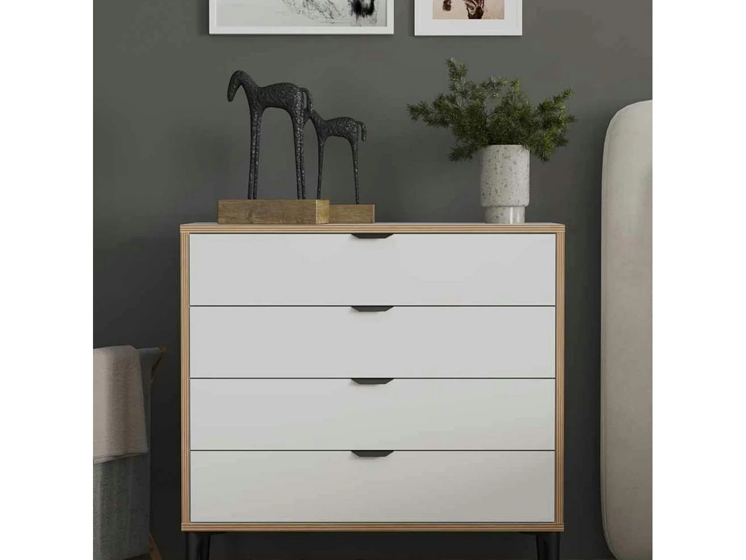 Commode blanche 4 tiroirs moderne BYRON