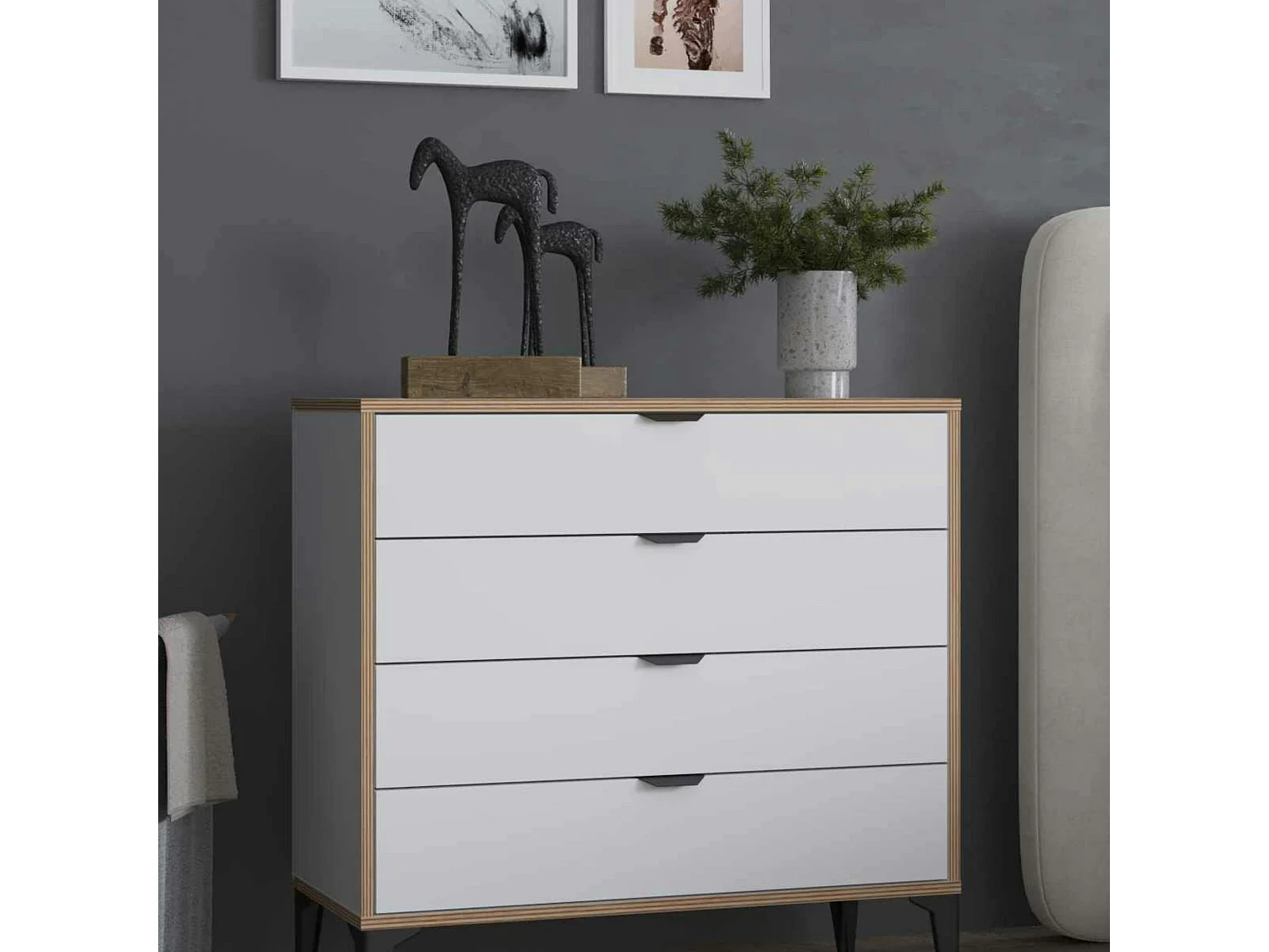 Commode blanche 4 tiroirs moderne BYRON