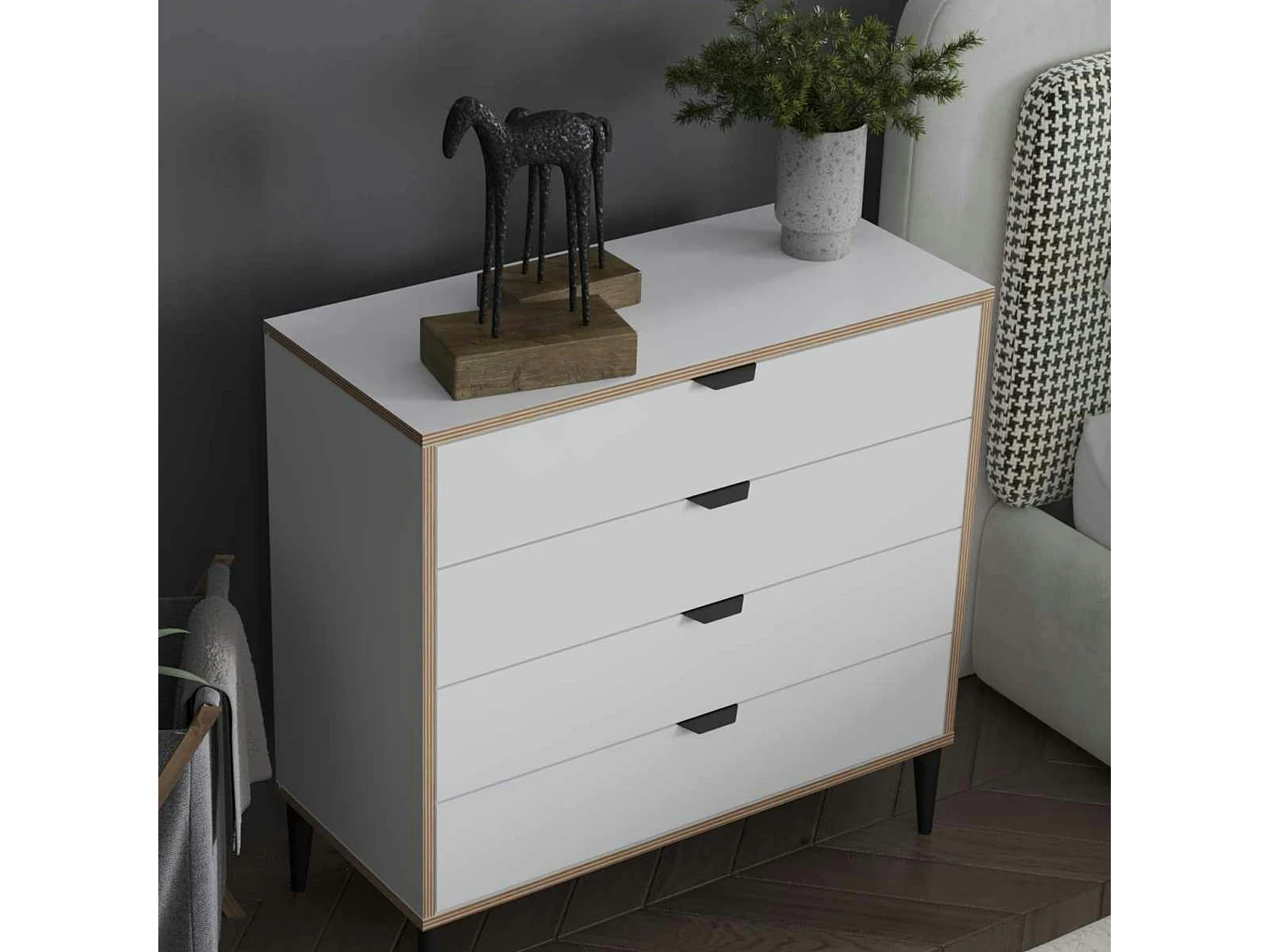 Commode blanche 4 tiroirs moderne BYRON