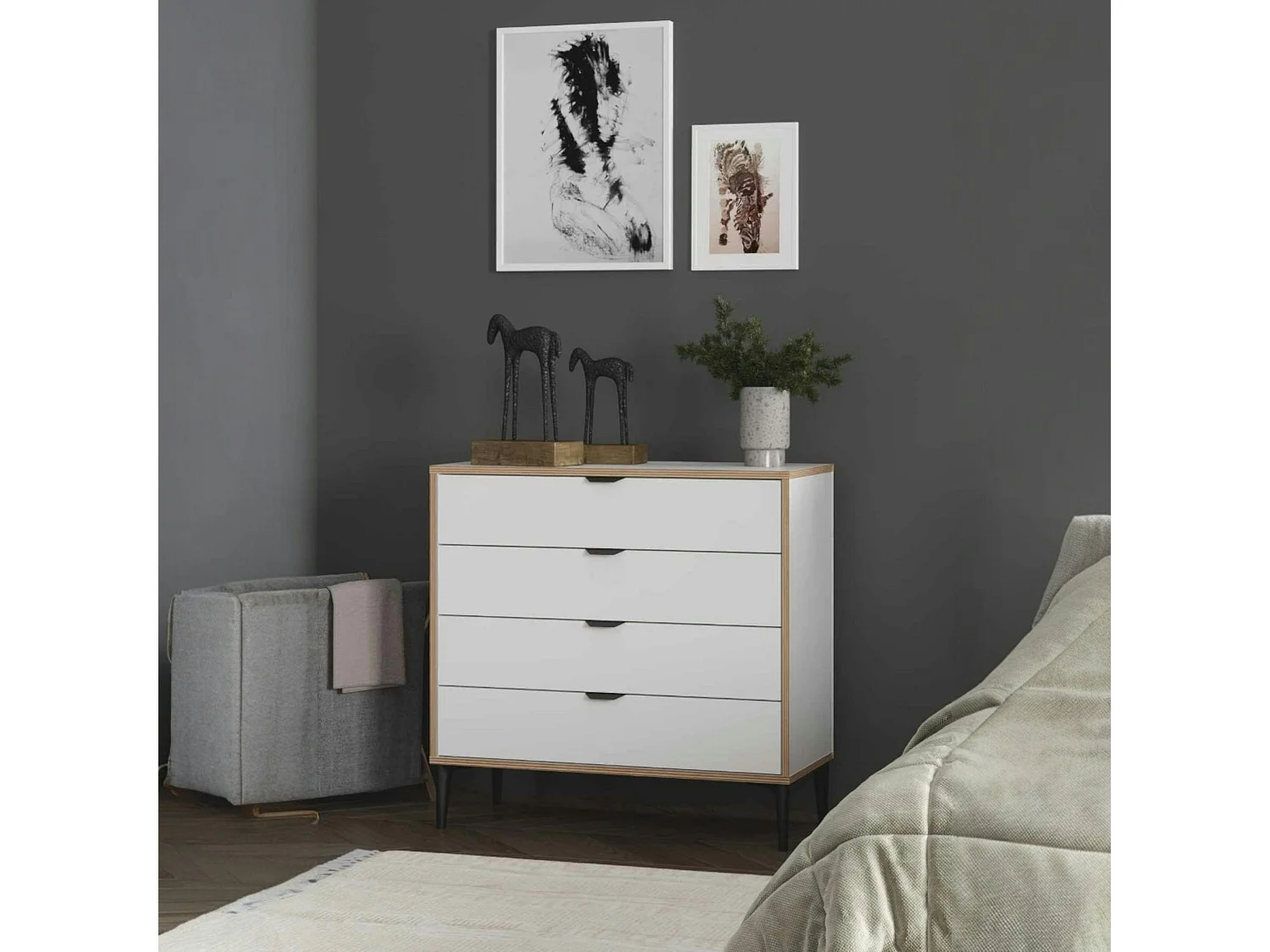 Commode blanche 4 tiroirs moderne BYRON