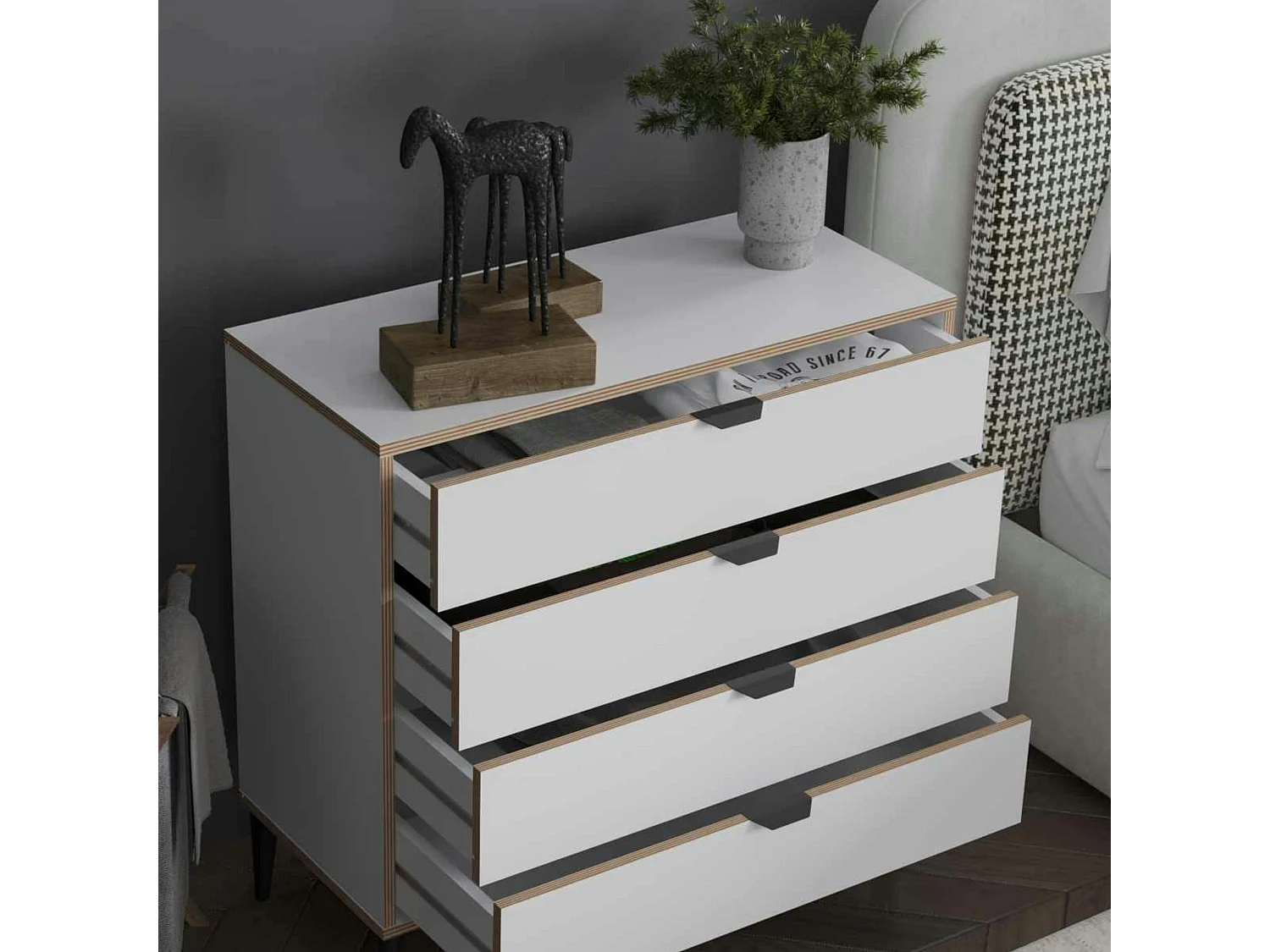 Commode blanche 4 tiroirs moderne BYRON