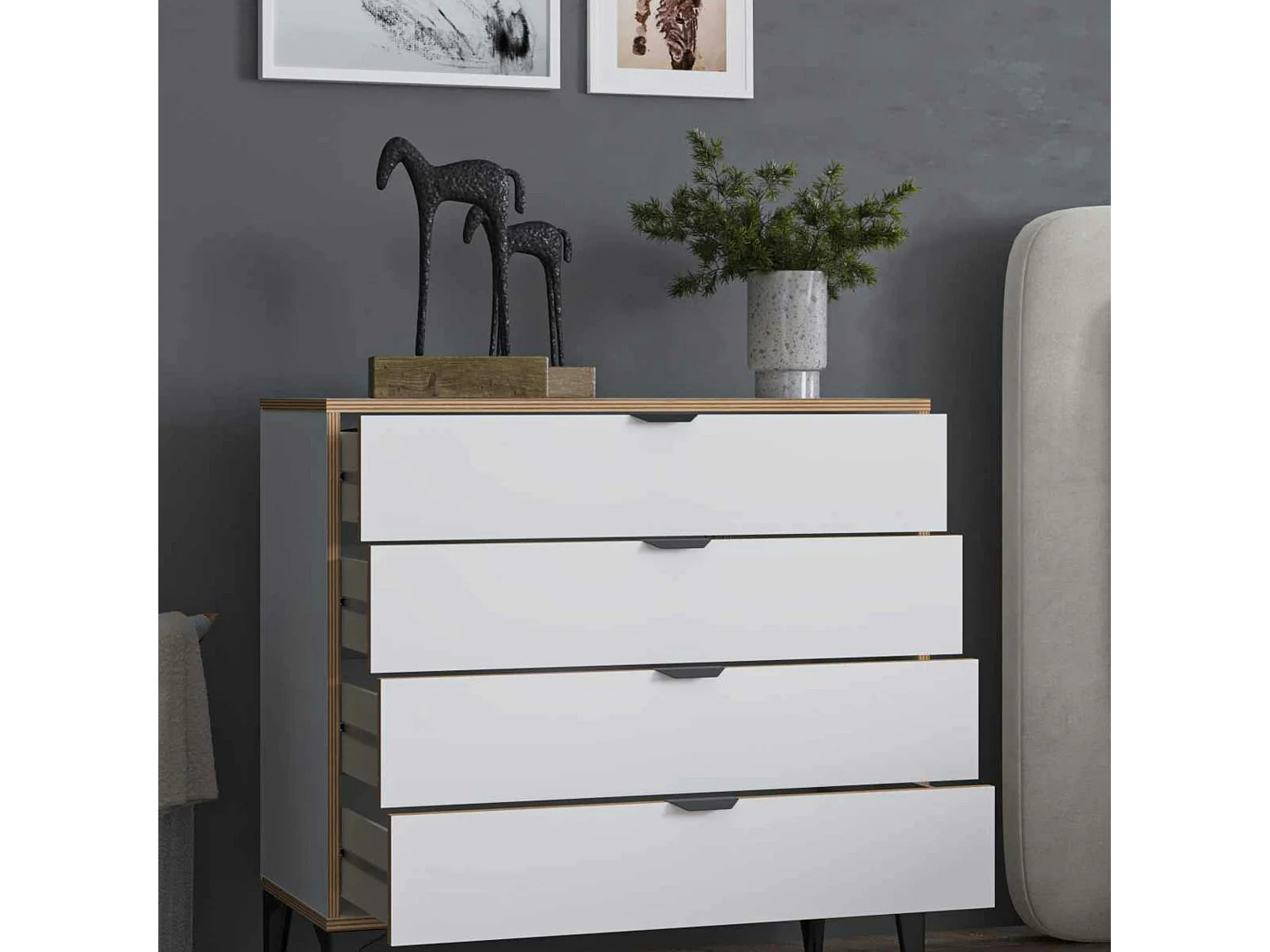 Commode blanche 4 tiroirs moderne BYRON