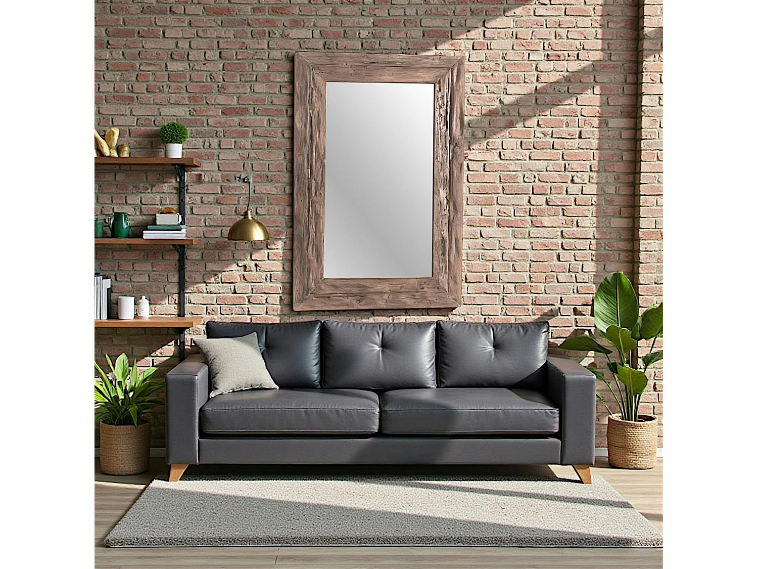 Miroir rectangulaire avec cadre bois recyclé 120 cm DEPOK