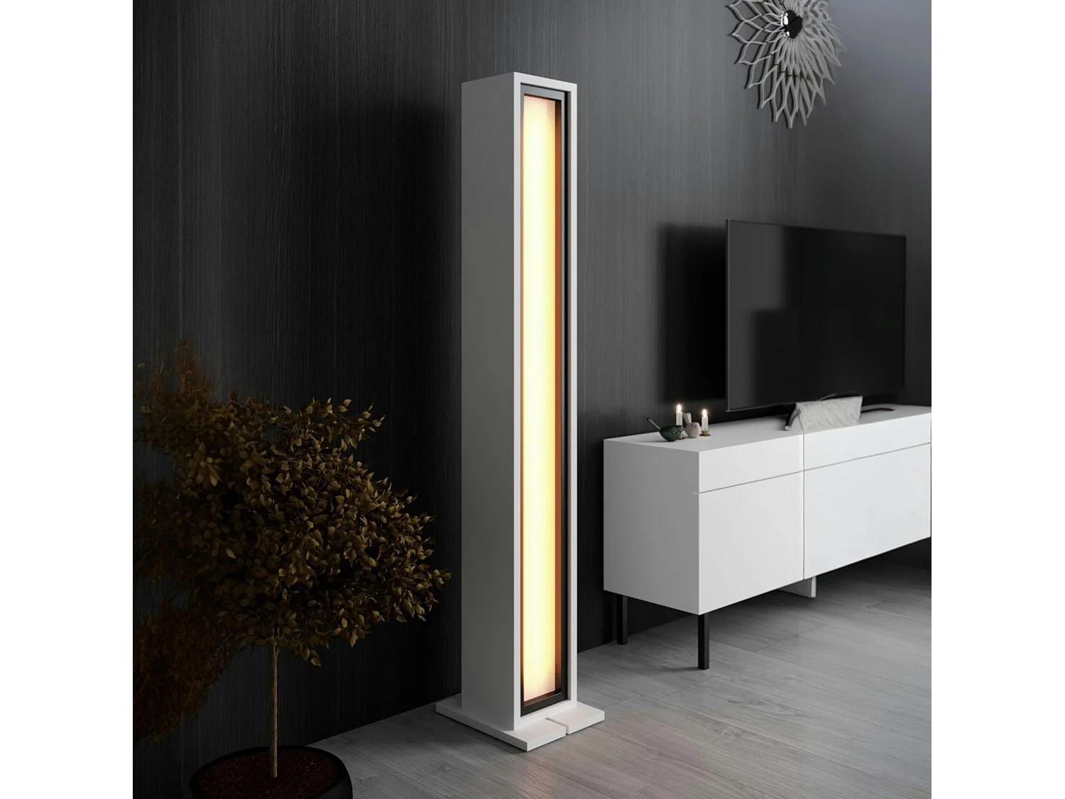 Lampadaire colonne LED blanc design à télécommande AURA