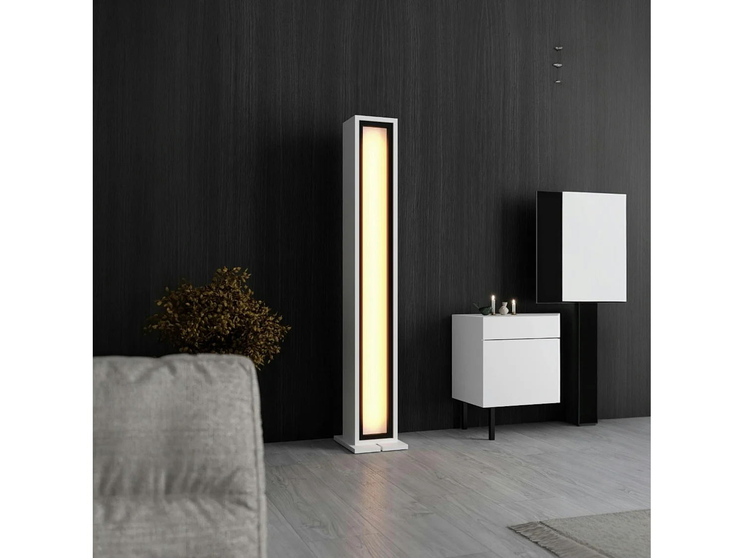 Lampadaire colonne LED blanc design à télécommande AURA