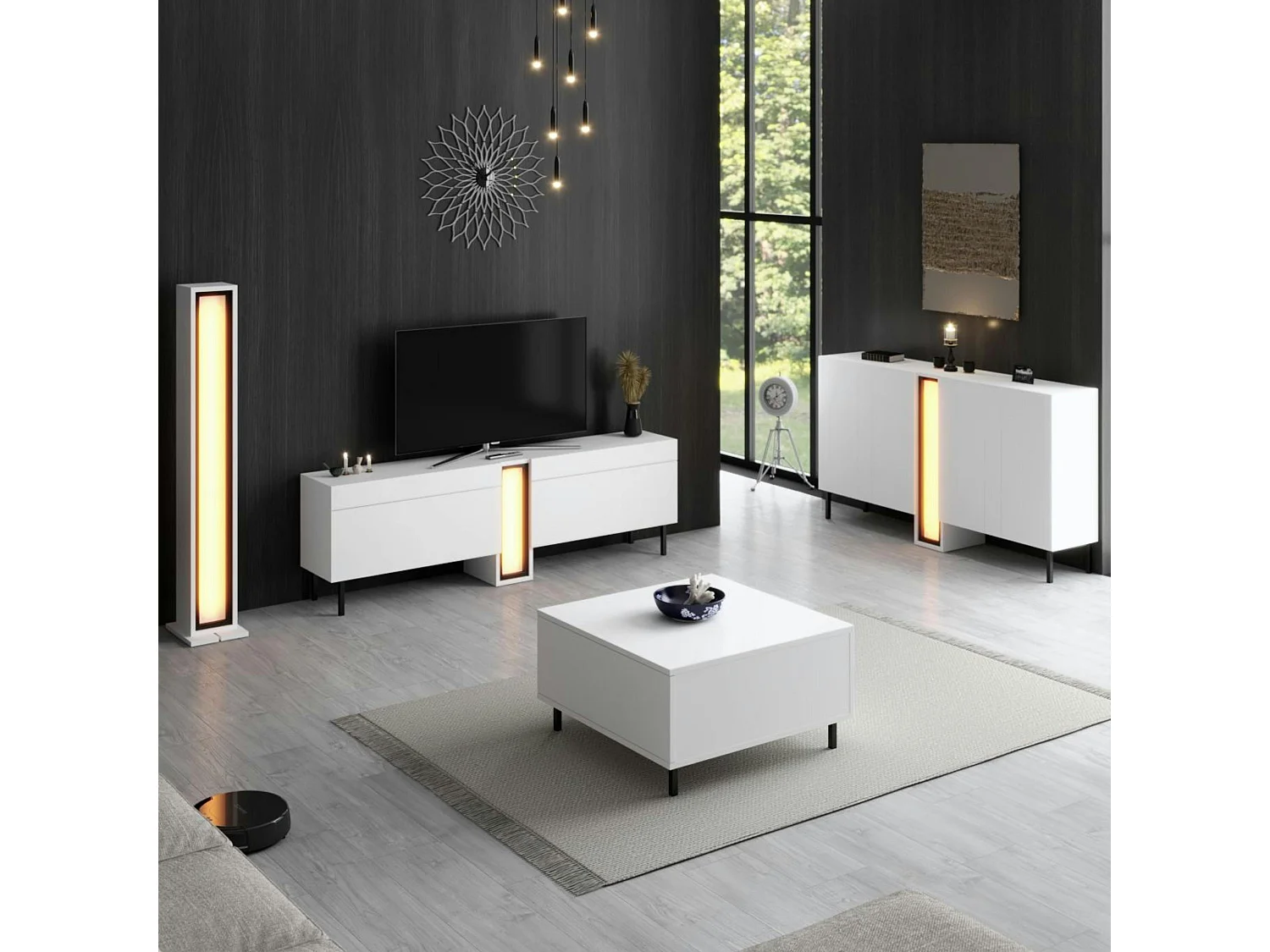 Lampadaire colonne LED blanc design à télécommande AURA