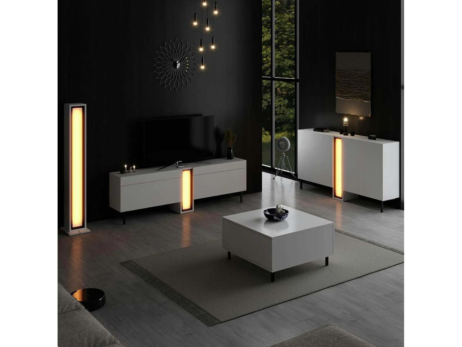 Lampadaire colonne LED blanc design à télécommande AURA