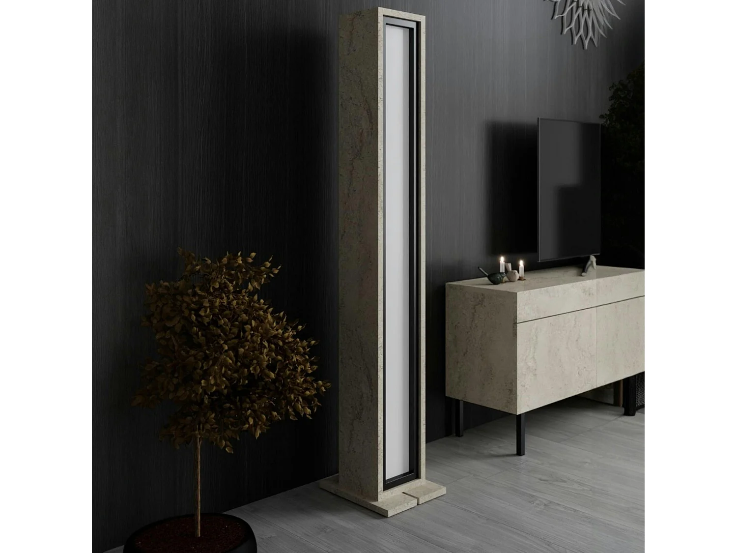 Lampadaire colonne LED décor travertin à télécommande AURA