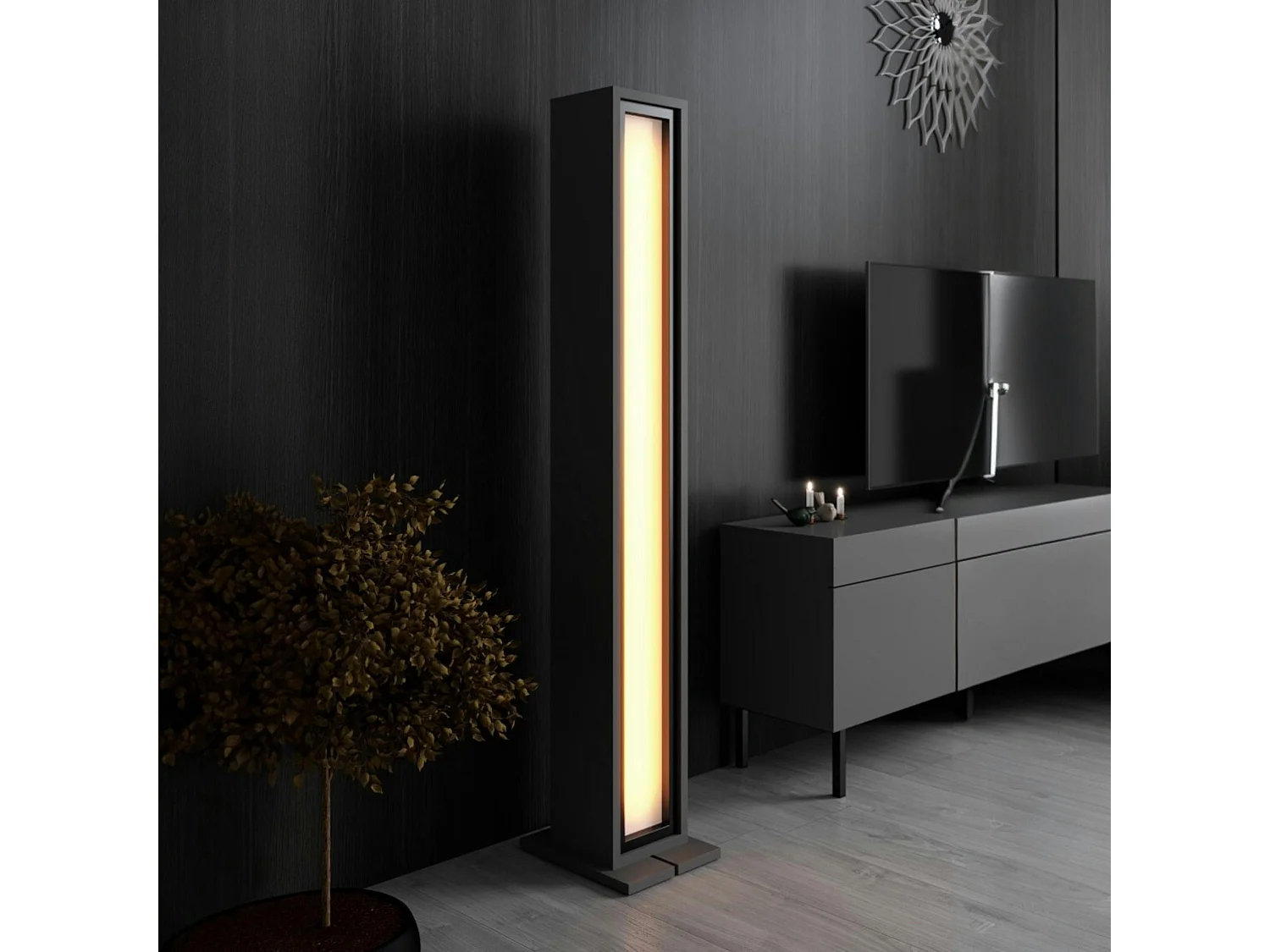 Lampadaire colonne LED gris foncé à télécommande AURA