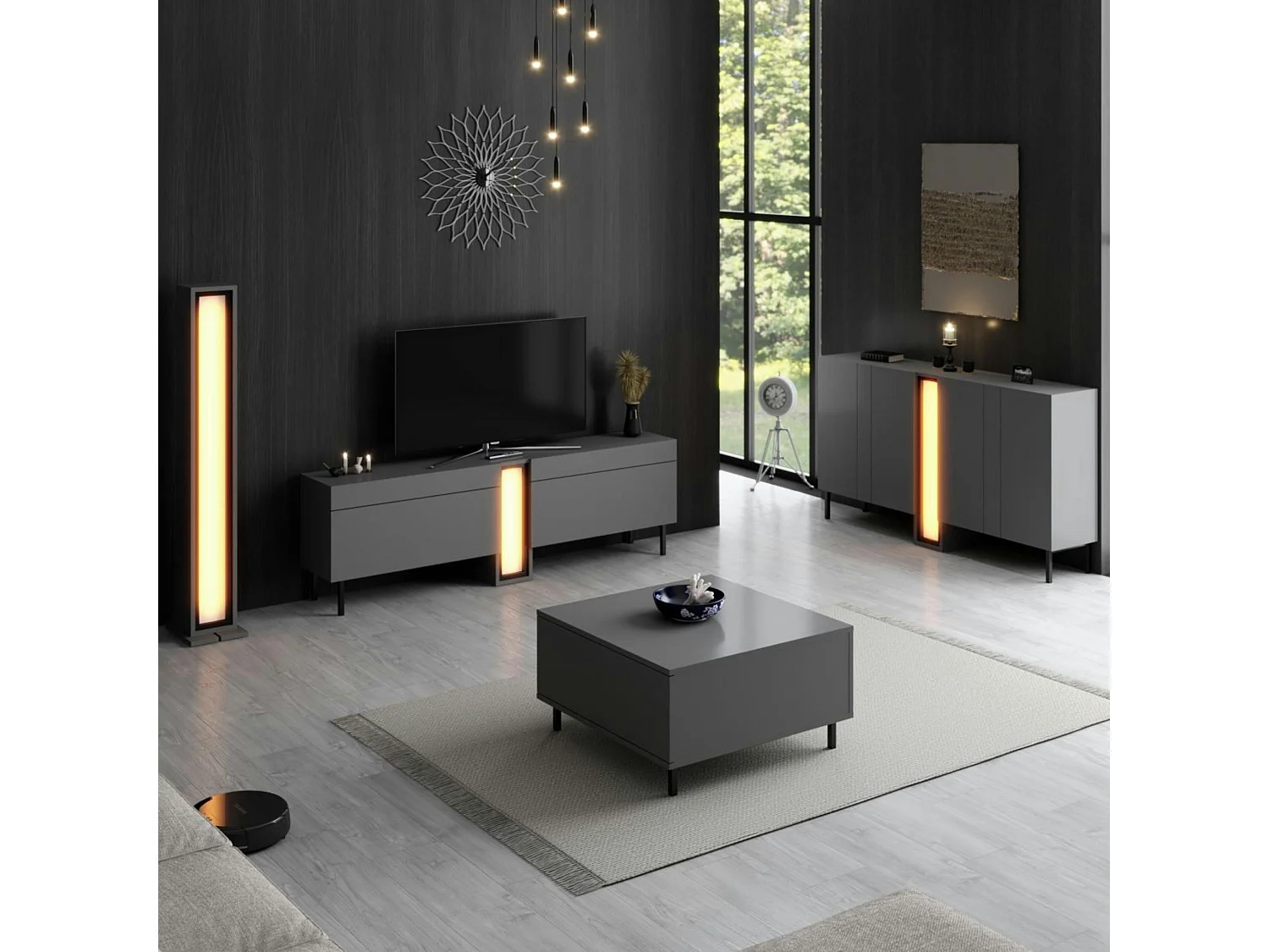 Lampadaire colonne LED gris foncé à télécommande AURA