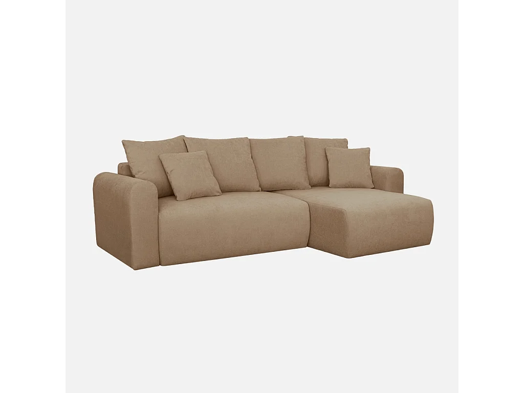 Canapé d'angle convertible réversible 3 places  tissu chenille avec coffre de rangement taupe - Almo