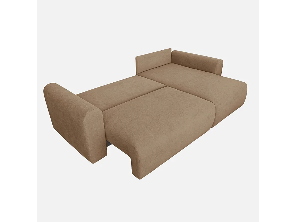 Canapé d'angle convertible 3 places réversible avec coffre en tissu chenille taupe ALMO