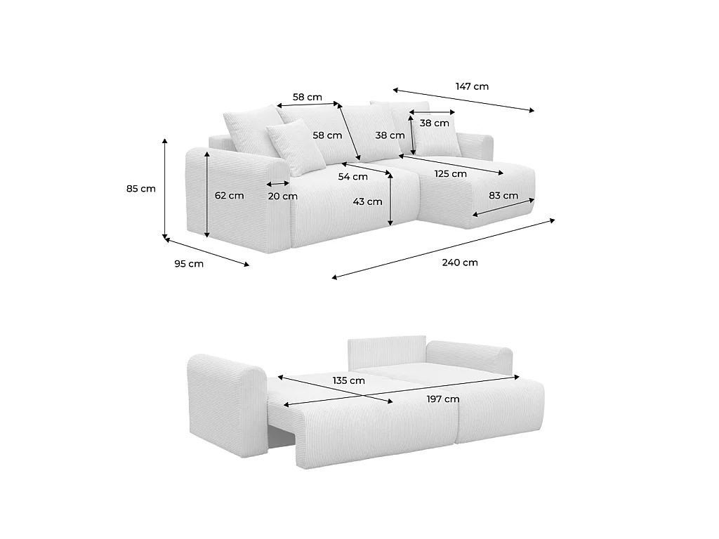 Canapé d'angle convertible 3 places réversible avec coffre en tissu chenille taupe ALMO