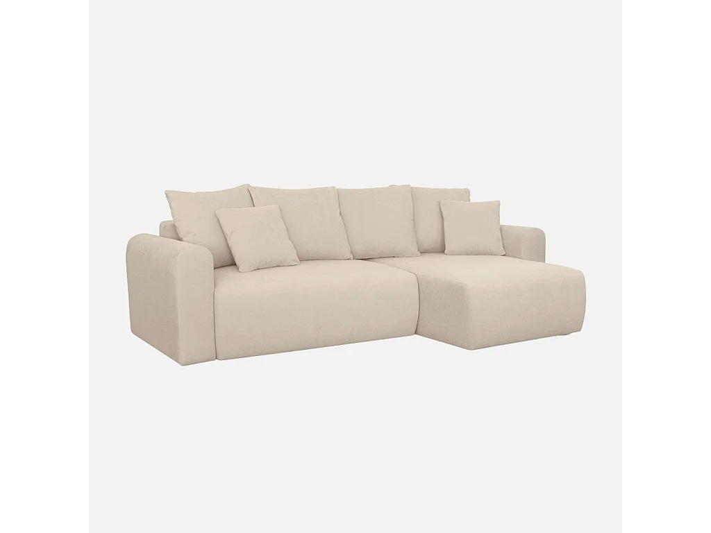 Canapé d'angle convertible réversible 3 places  tissu chenille avec coffre de rangement greige - Almo