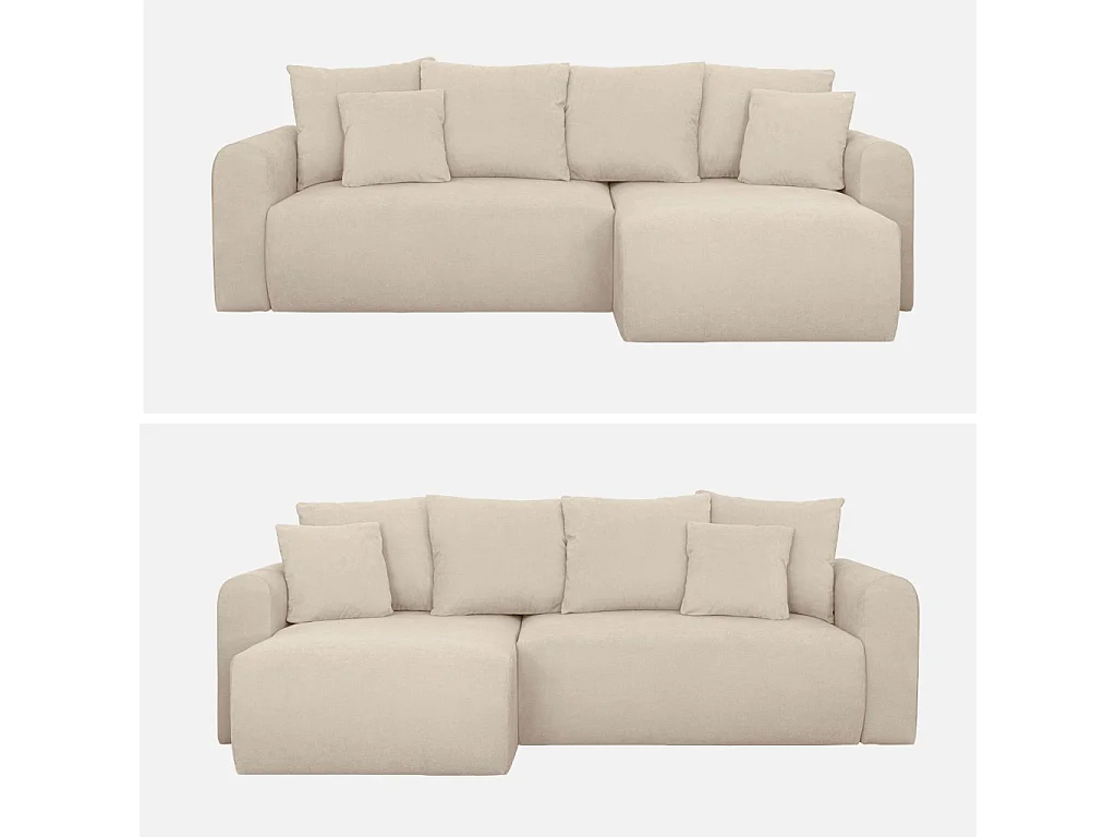 Canapé d'angle convertible réversible 3 places  tissu chenille avec coffre de rangement greige - Almo