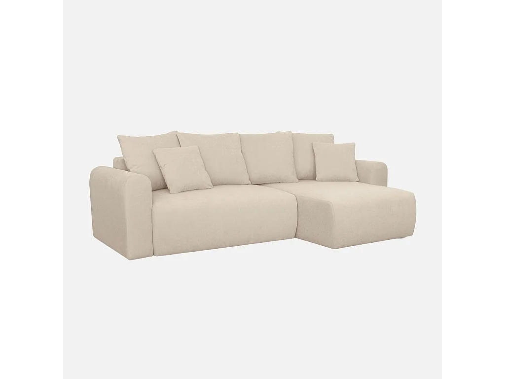 Canapé d'angle convertible réversible 3 places  tissu chenille avec coffre de rangement greige - Almo
