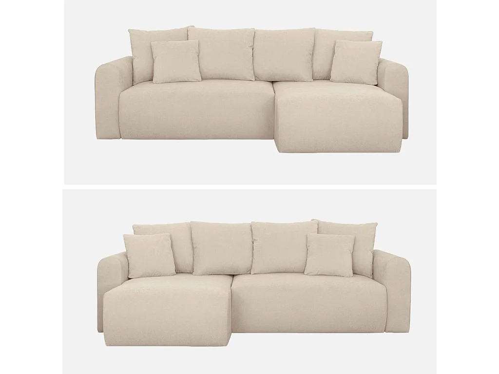 Canapé d'angle convertible réversible 3 places  tissu chenille avec coffre de rangement greige - Almo