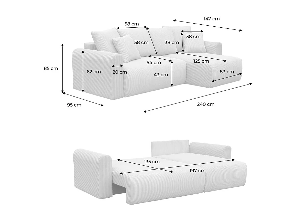 Canapé d'angle convertible réversible 3 places  tissu chenille avec coffre de rangement greige - Almo