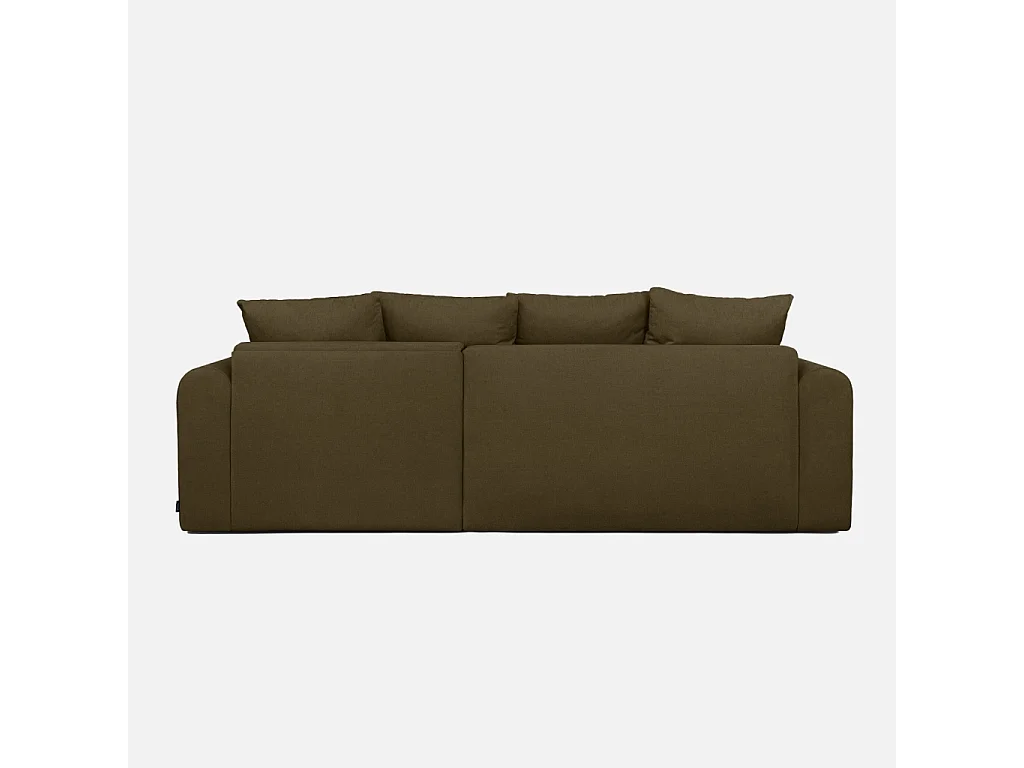 Canapé d'angle convertible réversible 3 places  tissu chenille avec coffre de rangement kaki - Almo