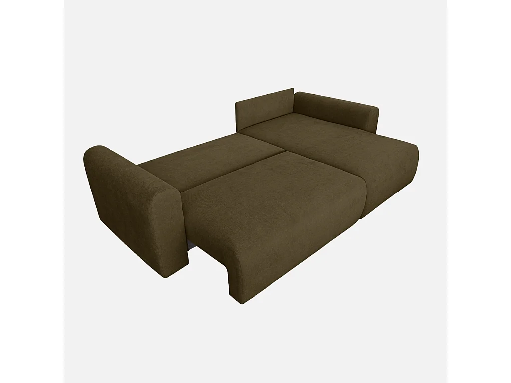 Canapé d'angle convertible réversible 3 places  tissu chenille avec coffre de rangement kaki - Almo