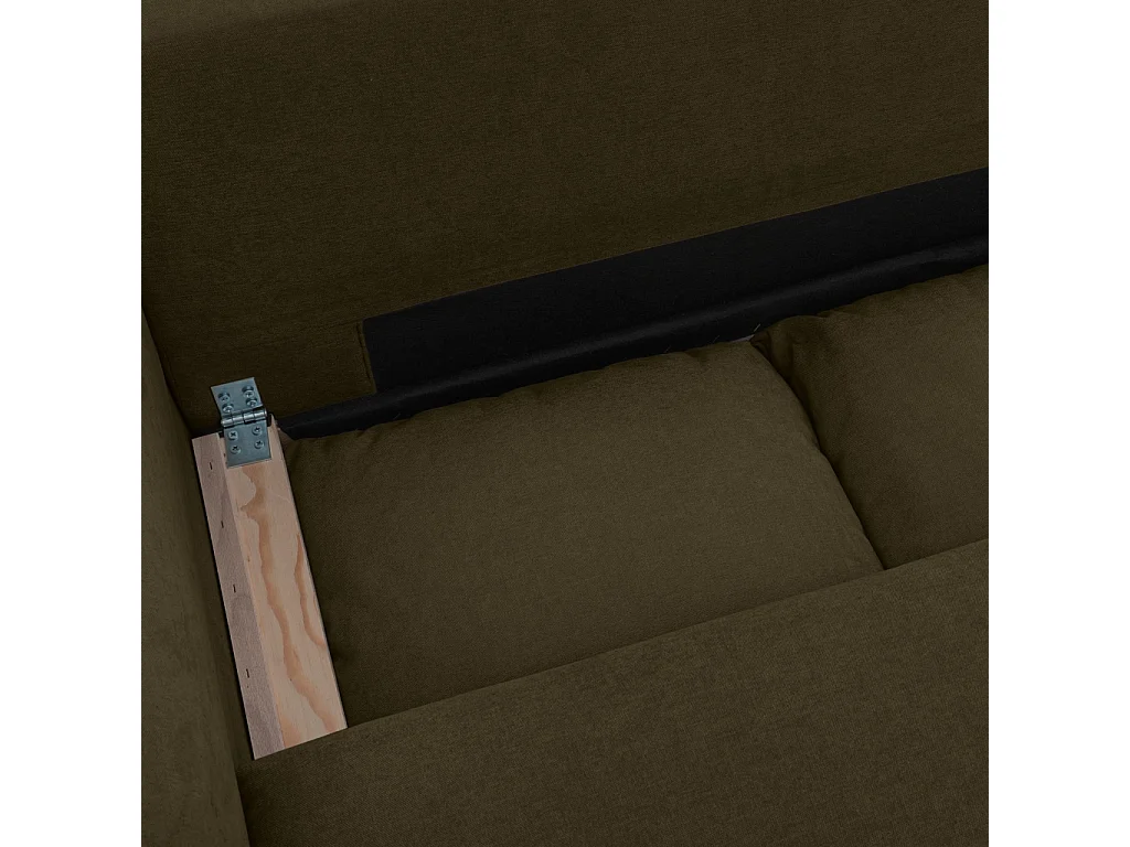 Canapé d'angle convertible réversible 3 places  tissu chenille avec coffre de rangement kaki - Almo