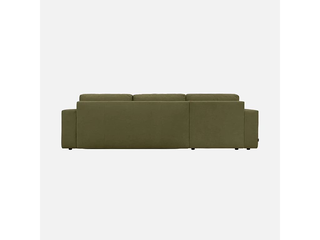 Canapé d'angle convertible 3 places réversible avec coffre en tissu chenille kaki THEO