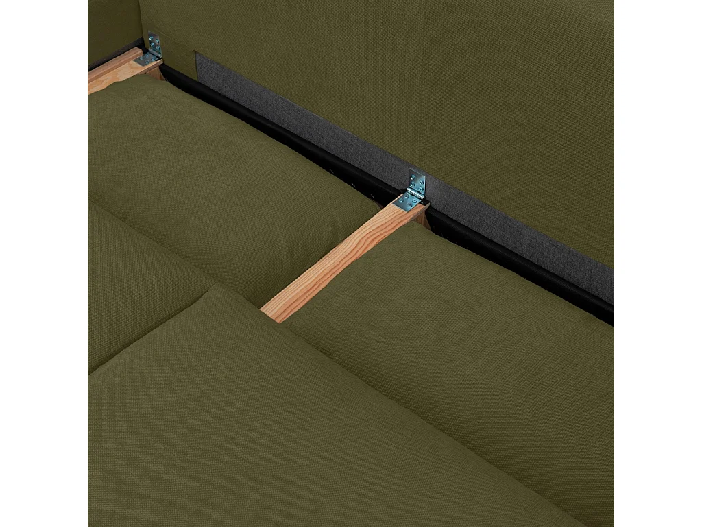Canapé d'angle convertible 3 places réversible avec coffre en tissu chenille kaki THEO