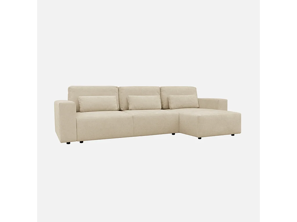Canapé d'angle convertible réversible 3 places tissu chenille avec coffre de rangement beige - Theo