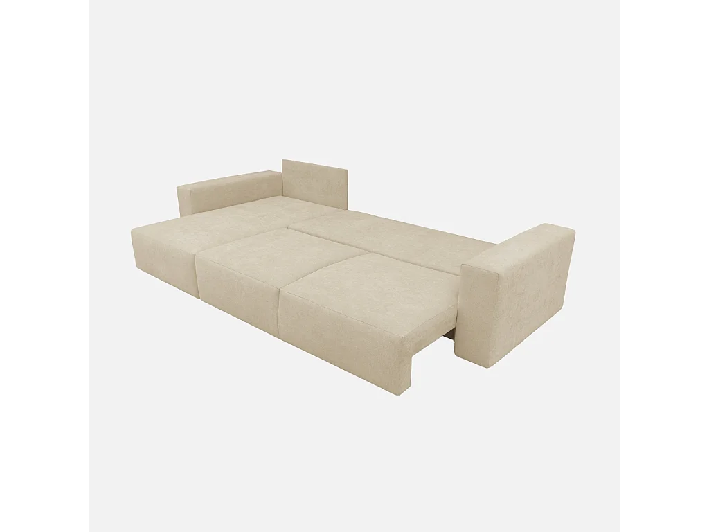 Canapé d'angle convertible réversible 3 places tissu chenille avec coffre de rangement beige - Theo