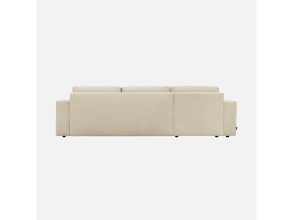 Canapé d'angle convertible réversible 3 places tissu chenille avec coffre de rangement beige - Theo