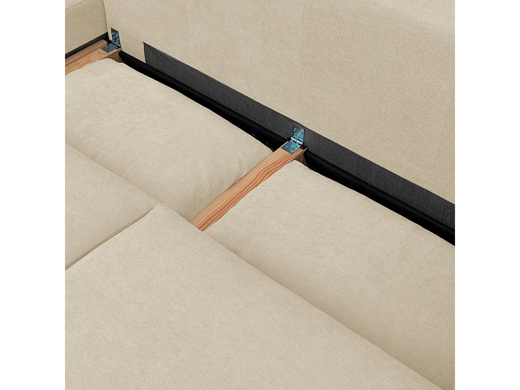 Canapé d'angle convertible 3 places réversible avec coffre en tissu chenille beige THEO