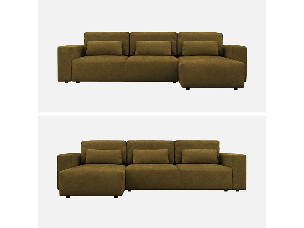 Canapé d'angle convertible 3 places réversible avec coffre en tissu chenille bronze THEO