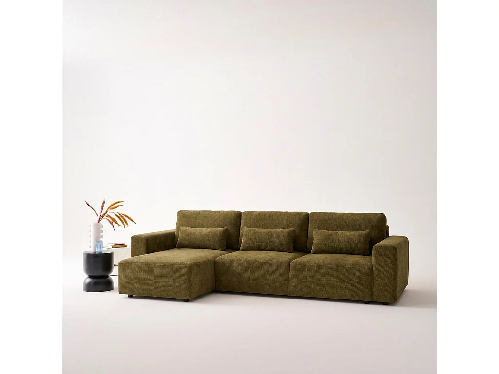 Canapé d'angle convertible 3 places réversible avec coffre en tissu chenille bronze THEO