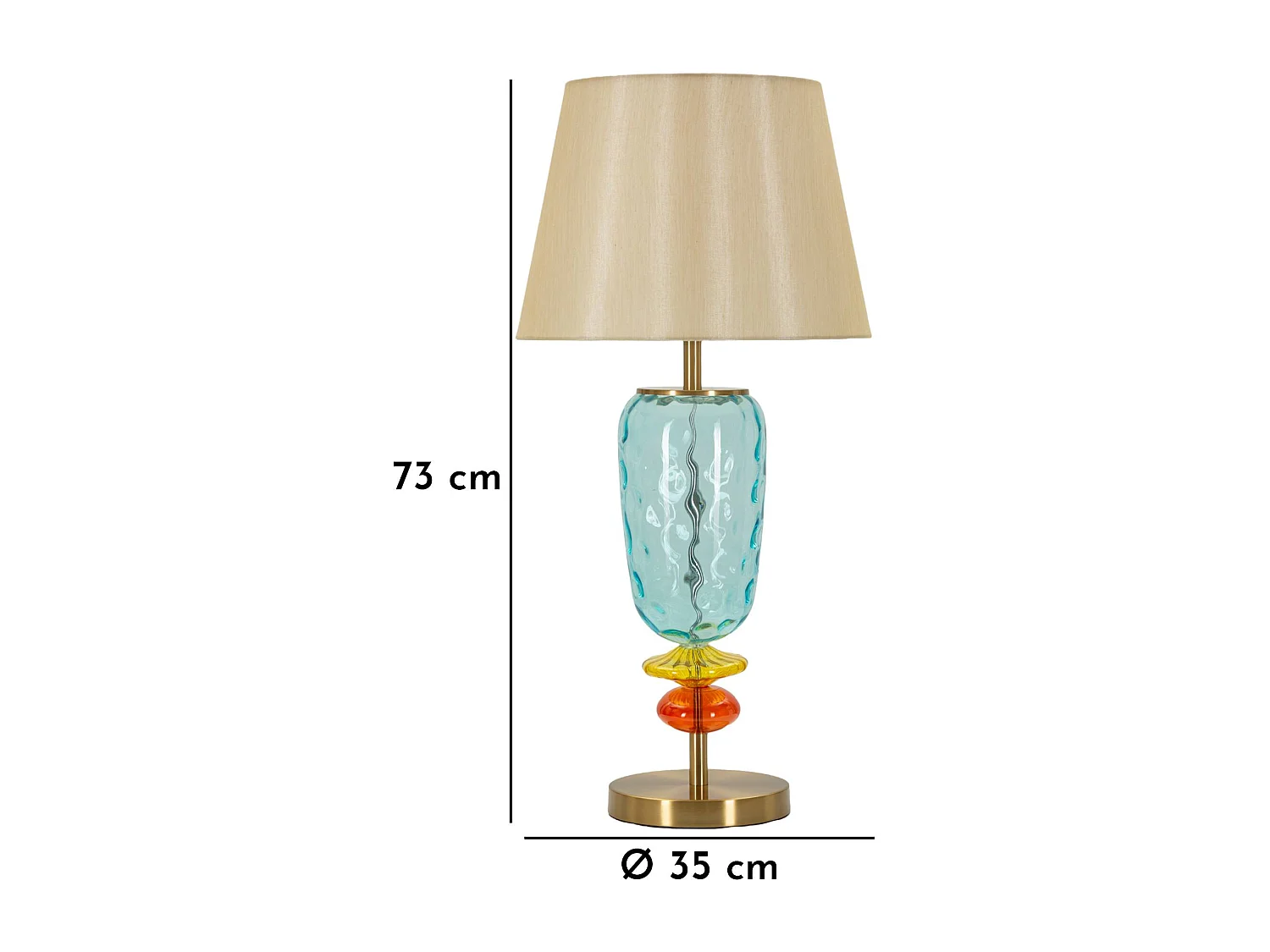 Lampe de table en métal et verre multicolore