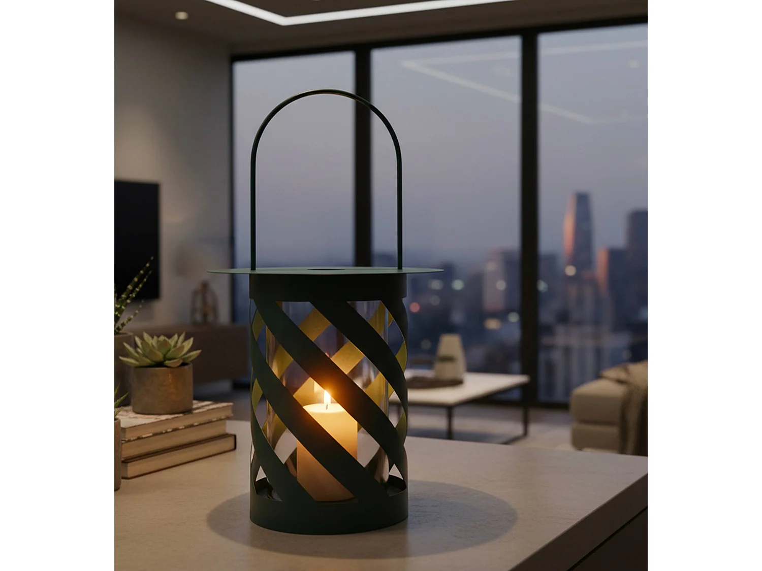 Turquoise metalen lantaarn cm Ø 23X43