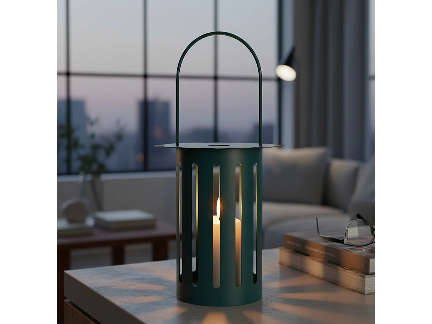 Turquoise metalen lantaarn cm Ø 24X43