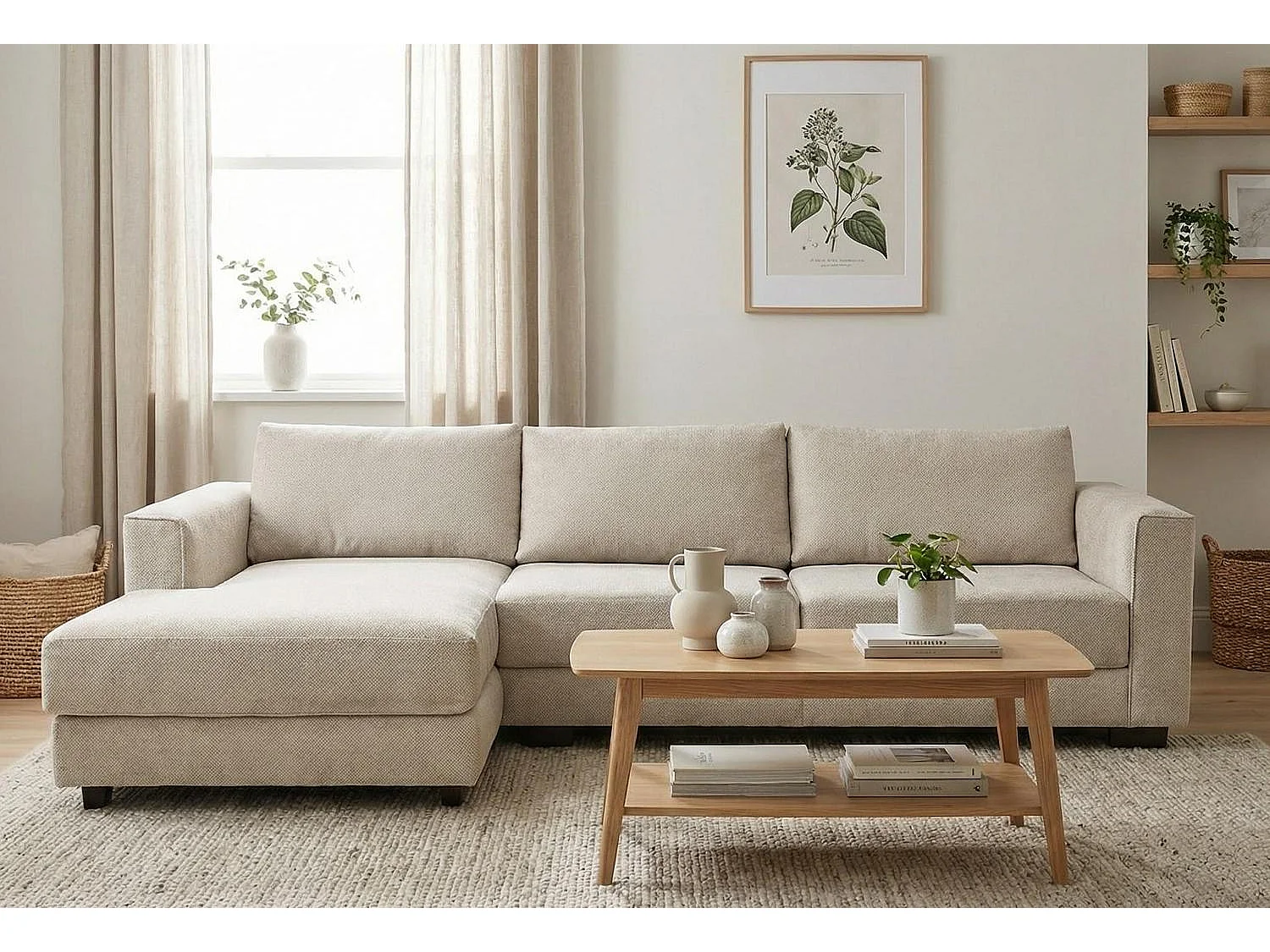 Kaizer Corner Sofa with Bubble Fabric Left Facing Beige