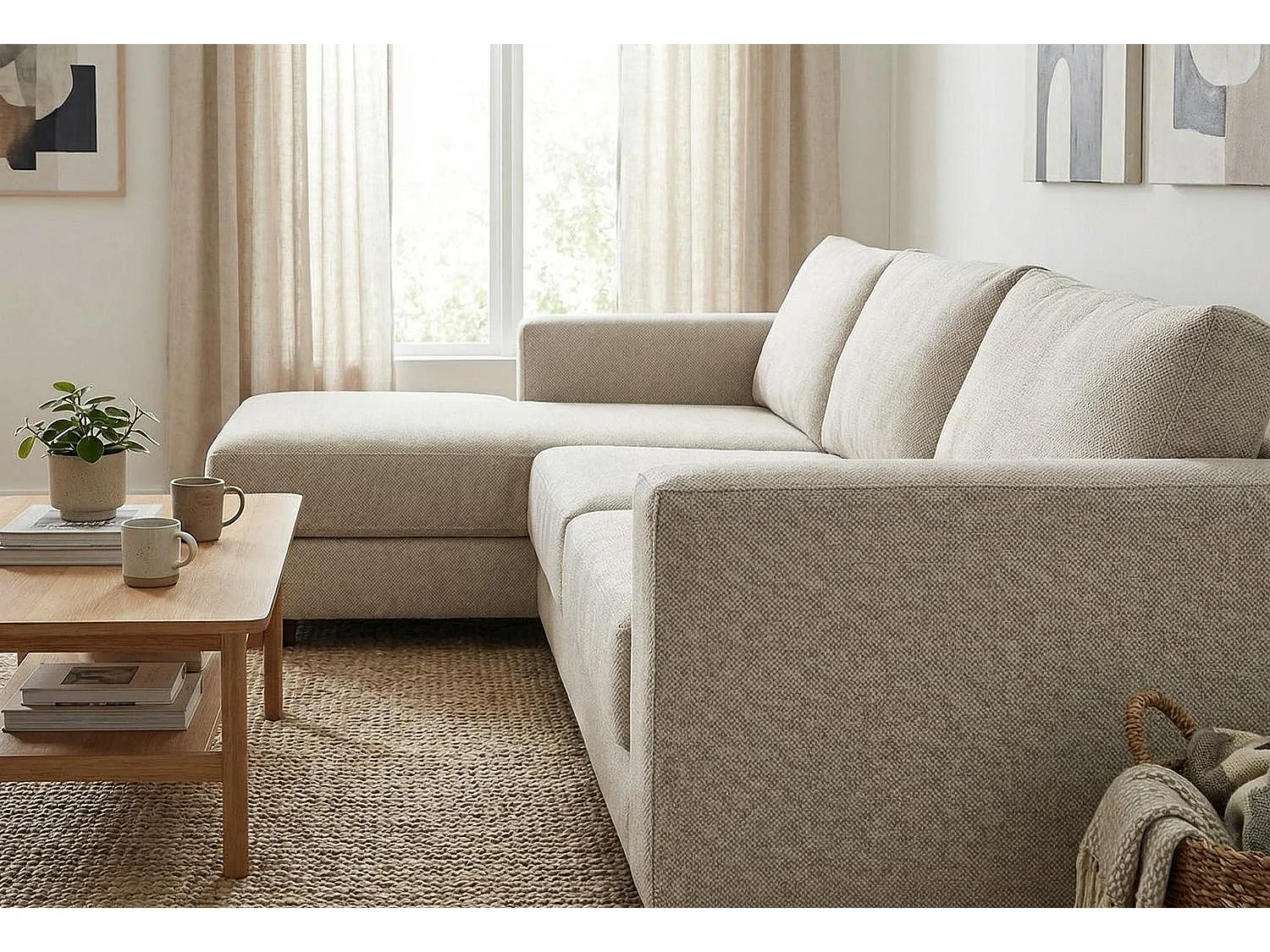 Kaizer Corner Sofa with Bubble Fabric Left Facing Beige
