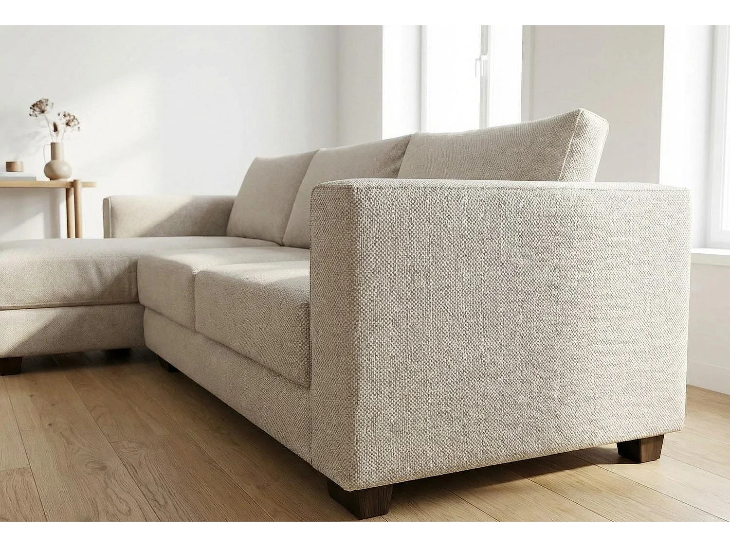 Kaizer Corner Sofa with Bubble Fabric Left Facing Beige